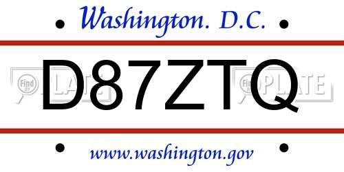 D87ZTQ District Of Columbia License Plate