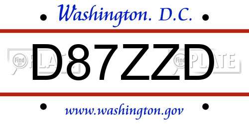 D87ZZD District Of Columbia License Plate