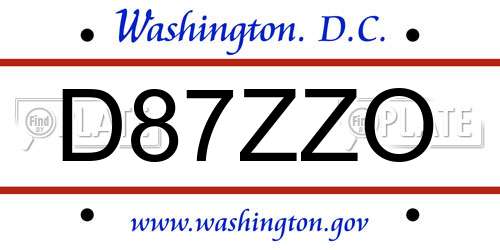 D87ZZO District Of Columbia License Plate