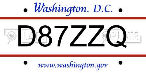 D87ZZQ District Of Columbia License Plate