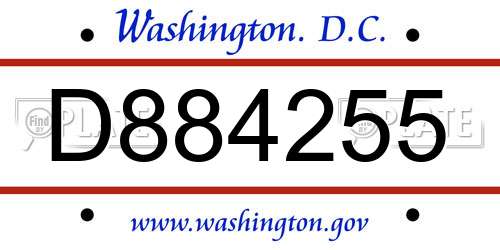 D884255 District Of Columbia License Plate