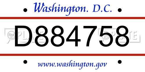 D884758 District Of Columbia License Plate