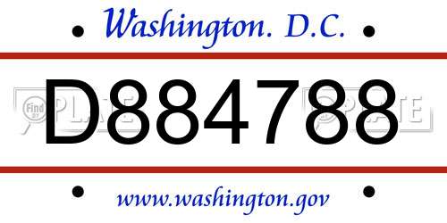 D884788 District Of Columbia License Plate