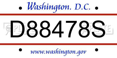 D88478S District Of Columbia License Plate