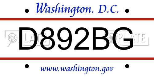 D892BG District Of Columbia License Plate