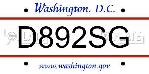 D892SG District Of Columbia License Plate