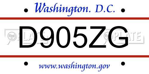 D905ZG District Of Columbia License Plate