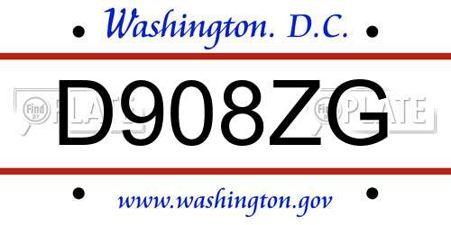 D908ZG District Of Columbia License Plate