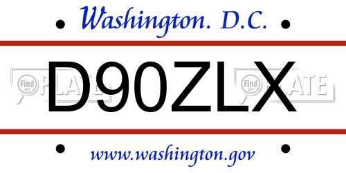 D90ZLX District Of Columbia License Plate