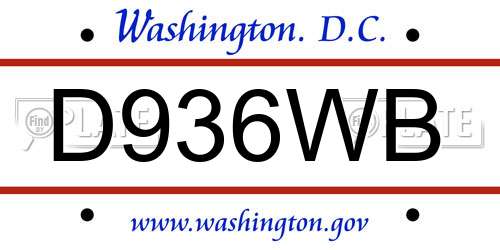 D936WB District Of Columbia License Plate