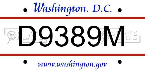 D9389M District Of Columbia License Plate