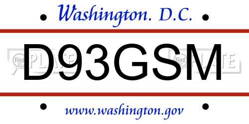 D93GSM District Of Columbia License Plate