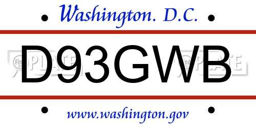 D93GWB District Of Columbia License Plate