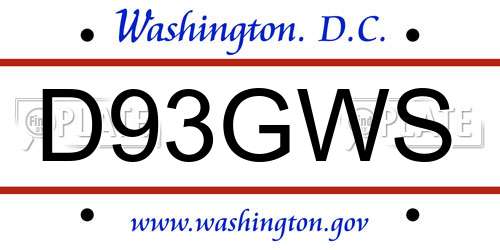 D93GWS District Of Columbia License Plate