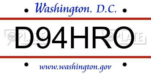 D94HRO District Of Columbia License Plate