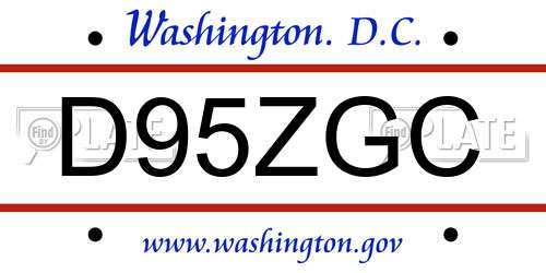 D95ZGC District Of Columbia License Plate