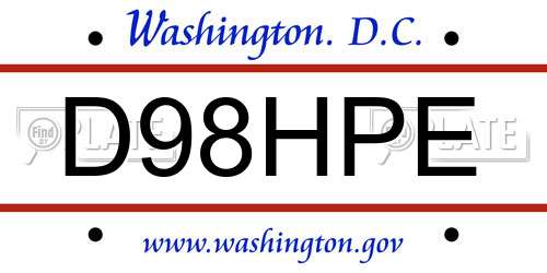 D98HPE District Of Columbia License Plate