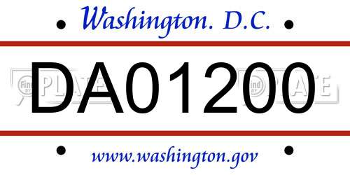 DA01200 District Of Columbia License Plate