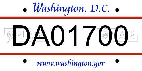 DA01700 District Of Columbia License Plate