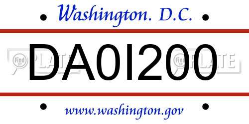 DA0I200 District Of Columbia License Plate