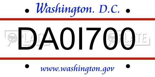 DA0I700 District Of Columbia License Plate