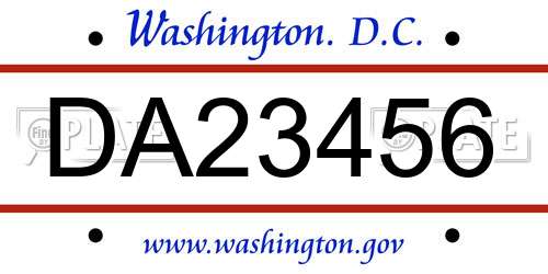 DA23456 District Of Columbia License Plate