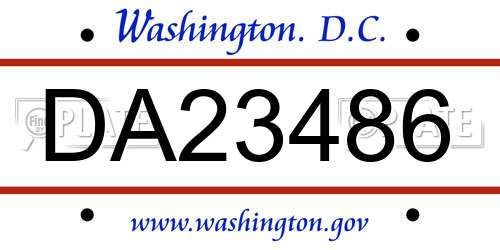 DA23486 District Of Columbia License Plate