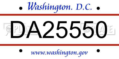 DA25550 District Of Columbia License Plate