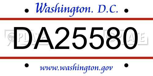 DA25580 District Of Columbia License Plate