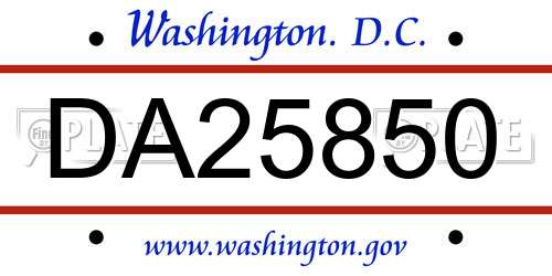DA25850 District Of Columbia License Plate