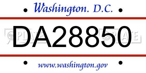 DA28850 District Of Columbia License Plate