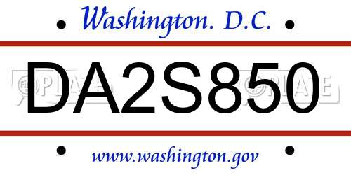 DA2S850 District Of Columbia License Plate