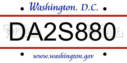 DA2S880 District Of Columbia License Plate