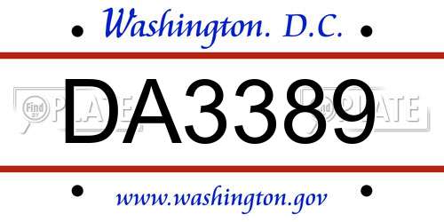 DA3389 District Of Columbia License Plate