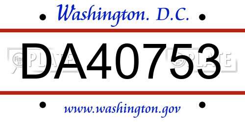 DA40753 District Of Columbia License Plate