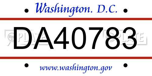 DA40783 District Of Columbia License Plate