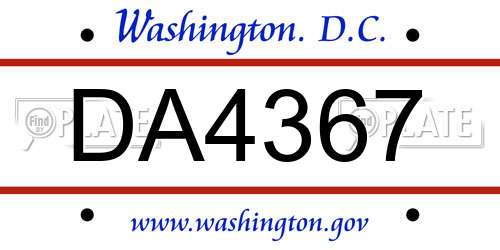 DA4367 District Of Columbia License Plate