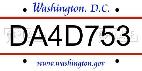 DA4D753 District Of Columbia License Plate
