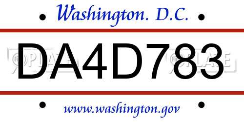 DA4D783 District Of Columbia License Plate