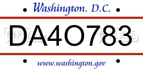 DA4O783 District Of Columbia License Plate