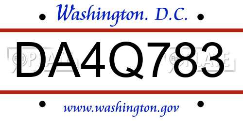 DA4Q783 District Of Columbia License Plate