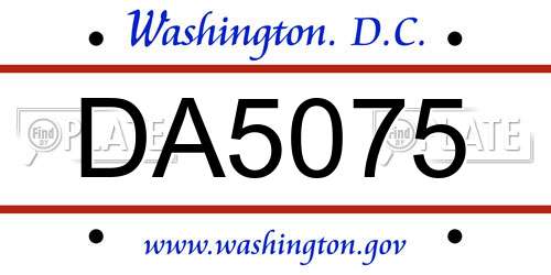 DA5075 District Of Columbia License Plate