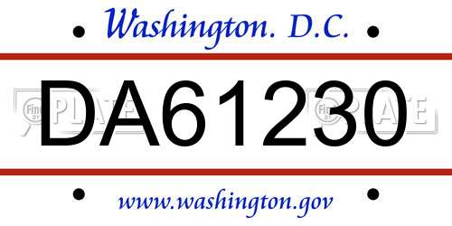 DA61230 District Of Columbia License Plate