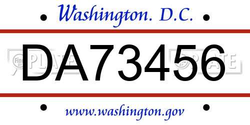 DA73456 District Of Columbia License Plate