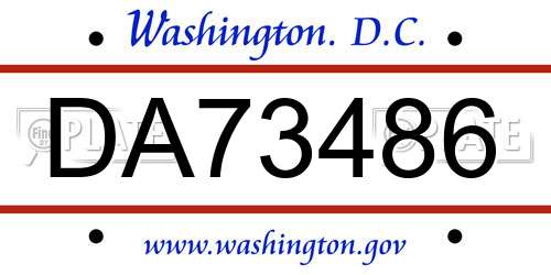 DA73486 District Of Columbia License Plate