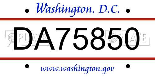 DA75850 District Of Columbia License Plate