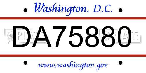 DA75880 District Of Columbia License Plate