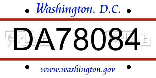 DA78084 District Of Columbia License Plate