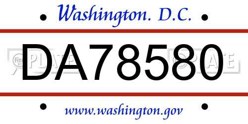 DA78580 District Of Columbia License Plate