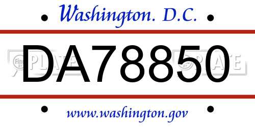 DA78850 District Of Columbia License Plate